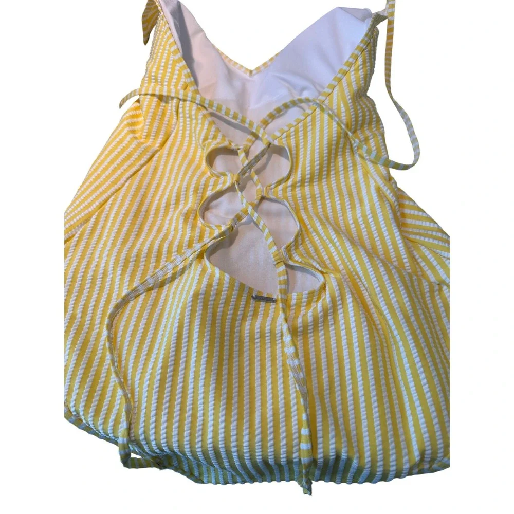 NWT Abercrombie & Fitch Yellow Seersucker Lace Up Cheeky‎ Swimsuit  Sunkissed